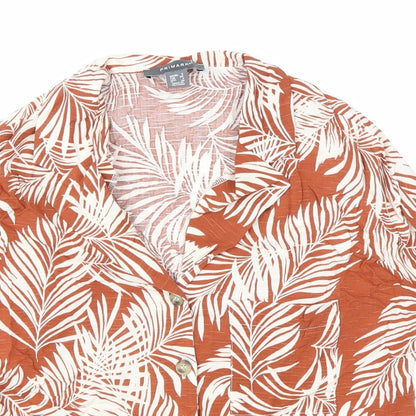 Primark Womens Orange Floral Viscose Cropped Button-Up Size 6 Collared