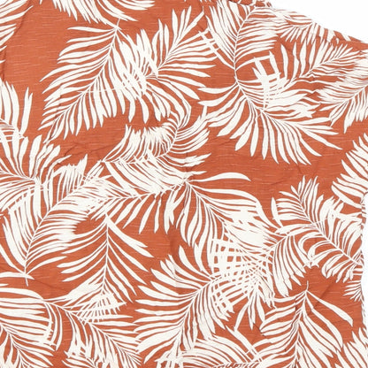 Primark Womens Orange Floral Viscose Cropped Button-Up Size 6 Collared