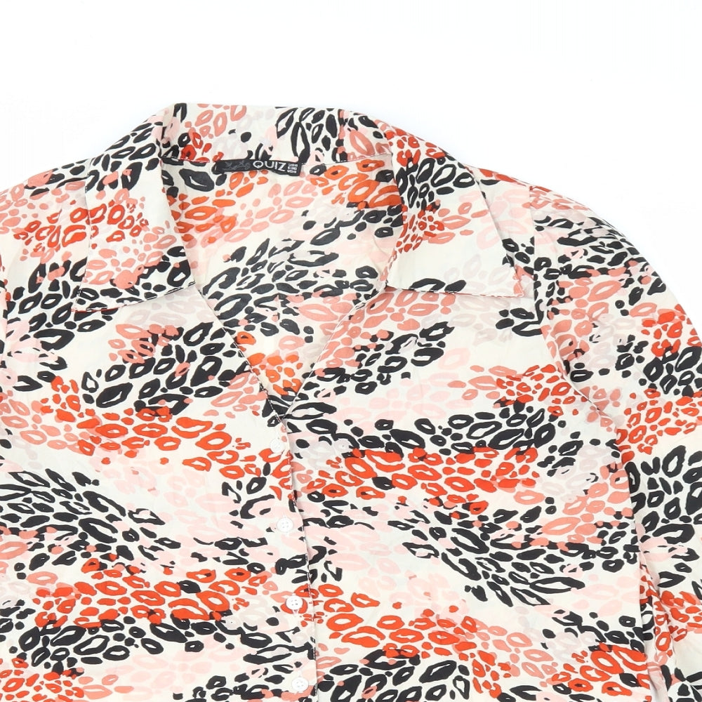 Boohoo Womens Multicoloured Animal Print Polyester Basic Button-Up Size 6 Collared - Leopard Print