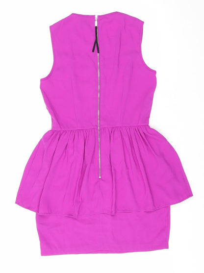H&M Womens Purple Polyester Pencil Dress Size 10 Scoop Neck Zip