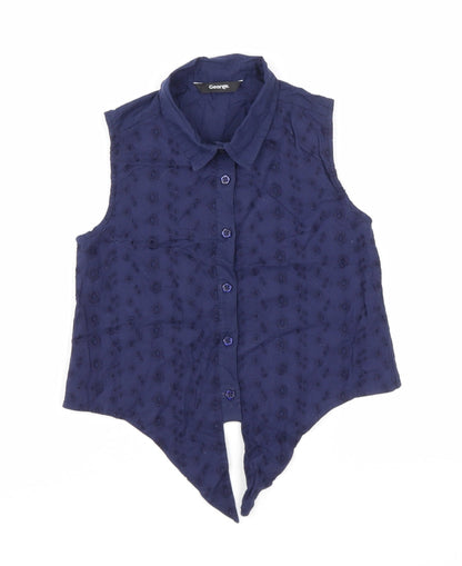 George Girls Black Floral Cotton Basic Button-Up Size 7-8 Years Collared Button