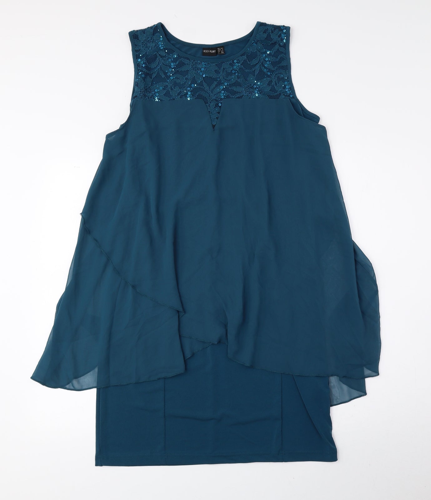 Body Flirt Womens Blue Polyester Sheath Size M Round Neck Pullover - Lace Detail