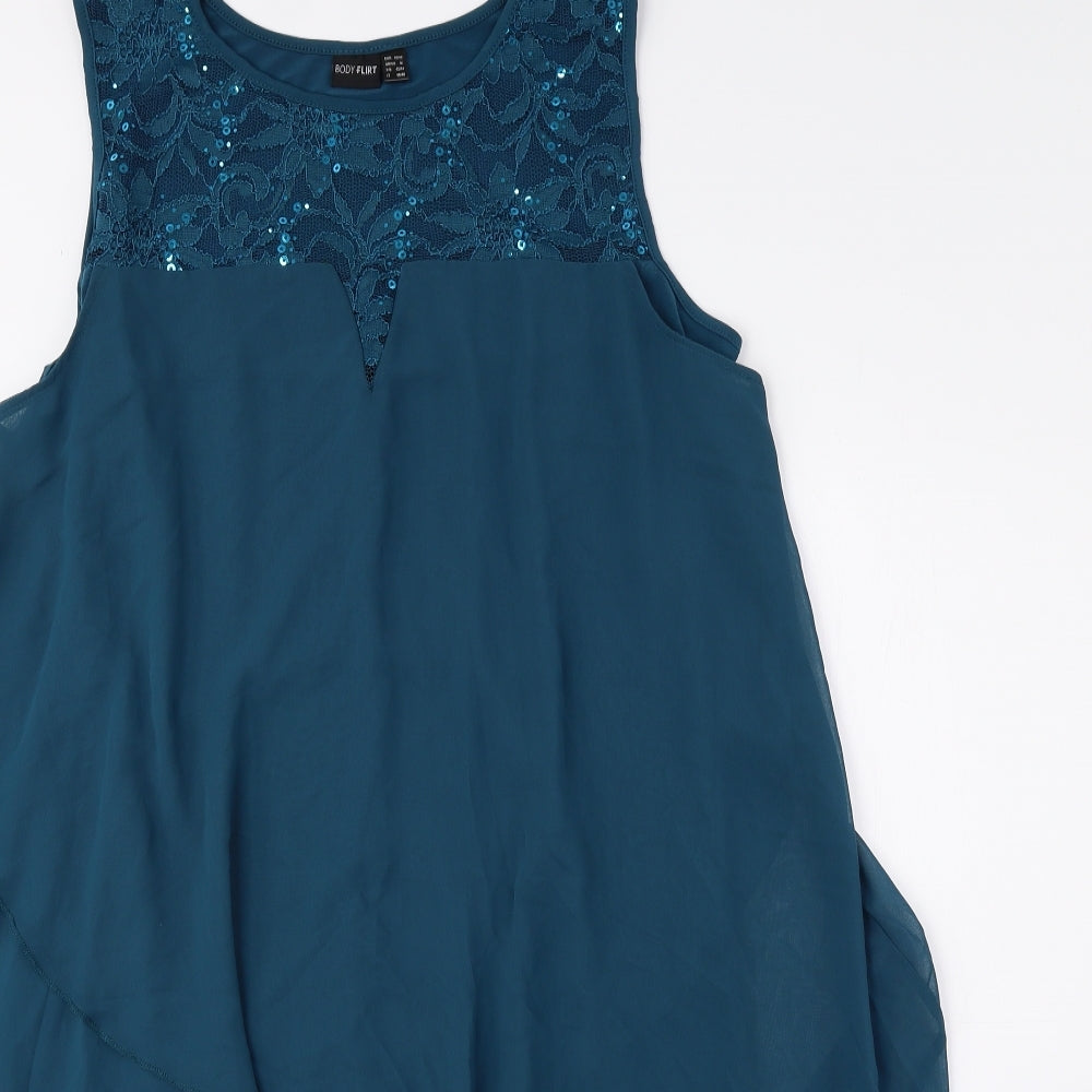 Body Flirt Womens Blue Polyester Sheath Size M Round Neck Pullover - Lace Detail