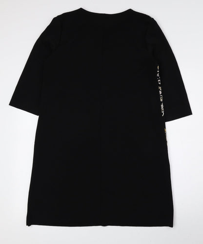 Zara Womens Black Geometric Polyester A-Line Size M Round Neck Pullover