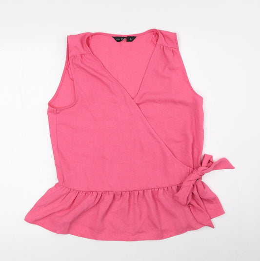 F&F Womens Pink Polyester Basic Blouse Size 8 V-Neck - Tie String