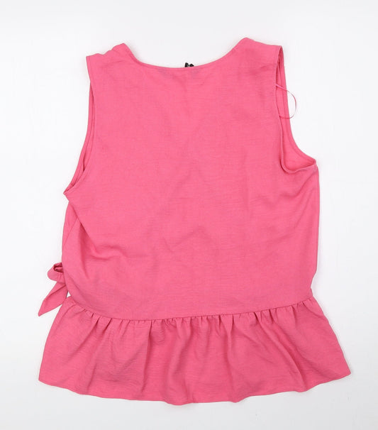 F&F Womens Pink Polyester Basic Blouse Size 8 V-Neck - Tie String