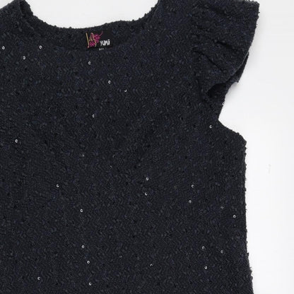 Yumi Womens Blue Acrylic A-Line Size M Round Neck Pullover