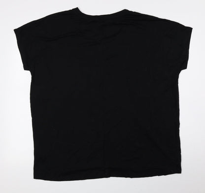 F&F Womens Black Viscose Basic Blouse Size 10 Round Neck - Mickey Reindeer