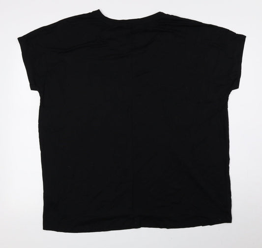 F&F Womens Black Viscose Basic Blouse Size 10 Round Neck - Mickey Reindeer