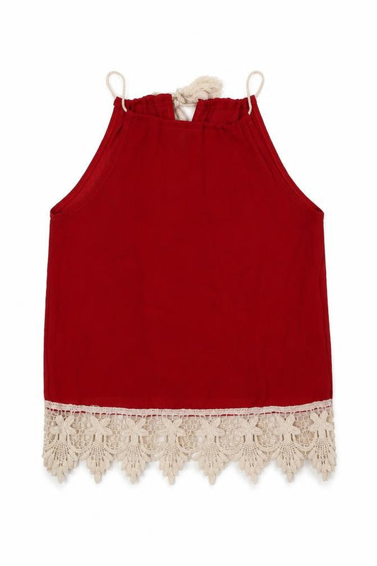 OVERMAL Womens Red Polyester Basic Tank Size S Halter - Lace Detail