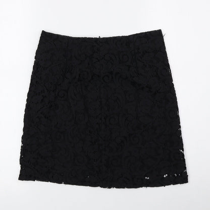 Mango Womens Black Geometric Polyester Mini Skirt Size 4 Zip