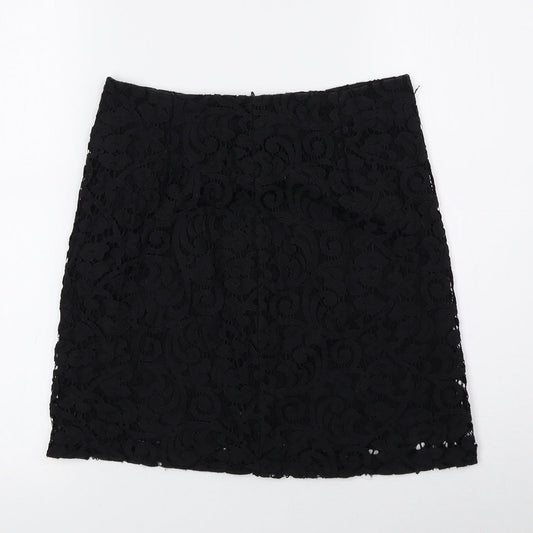 Mango Womens Black Geometric Polyester Mini Skirt Size 4 Zip
