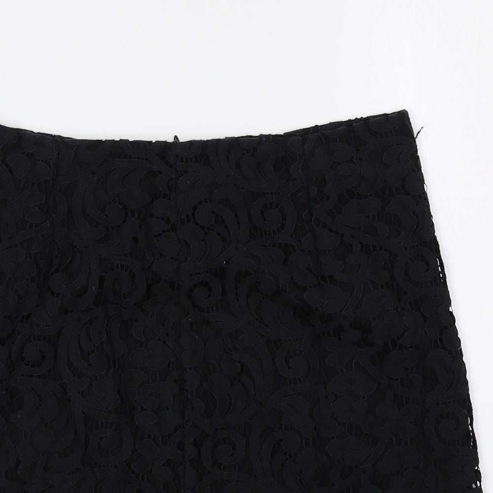 Mango Womens Black Geometric Polyester Mini Skirt Size 4 Zip