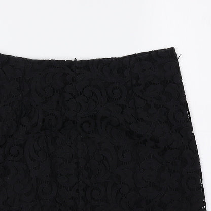 Mango Womens Black Geometric Polyester Mini Skirt Size 4 Zip