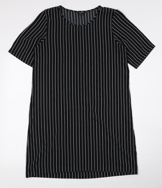 Monki Womens Black Striped Polyester T-Shirt Dress Size S Round Neck Pullover