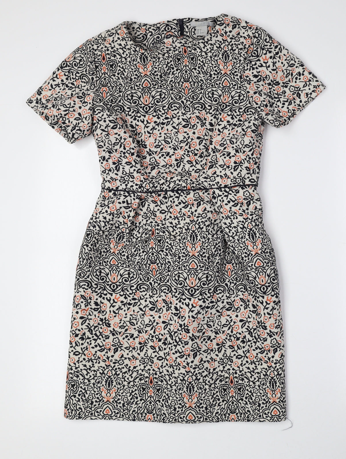 H&M Womens Multicoloured Floral Polyester A-Line Size 6 Round Neck Zip