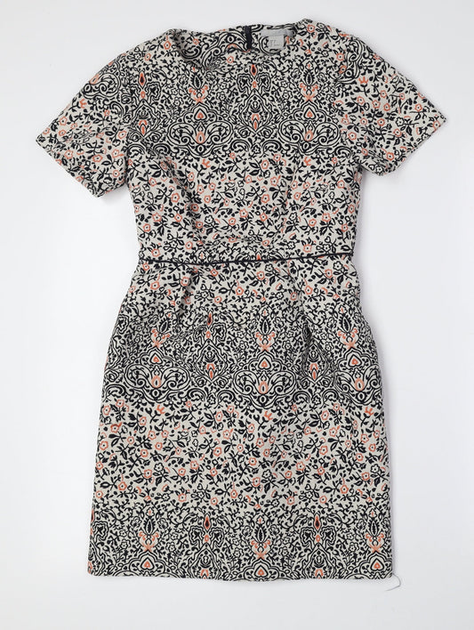 H&M Womens Multicoloured Floral Polyester A-Line Size 6 Round Neck Zip