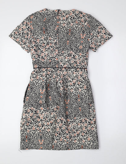 H&M Womens Multicoloured Floral Polyester A-Line Size 6 Round Neck Zip