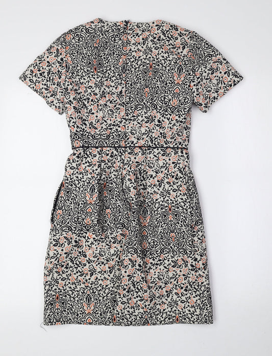 H&M Womens Multicoloured Floral Polyester A-Line Size 6 Round Neck Zip