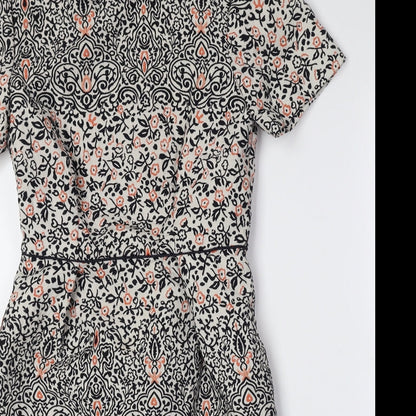 H&M Womens Multicoloured Floral Polyester A-Line Size 6 Round Neck Zip