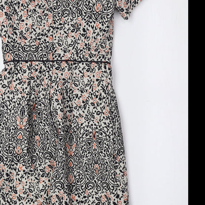 H&M Womens Multicoloured Floral Polyester A-Line Size 6 Round Neck Zip