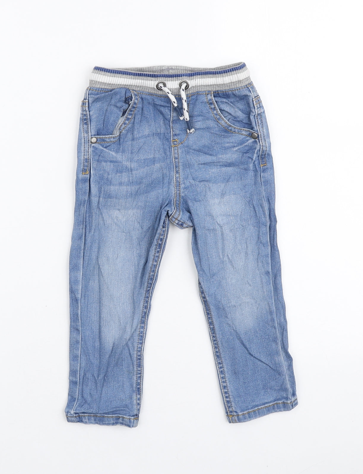 F&F Boys Blue Cotton Jogger Jeans Size 12-18 Months Drawstring