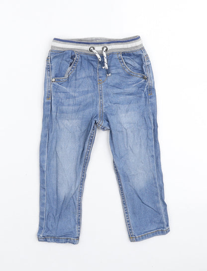 F&F Boys Blue Cotton Jogger Jeans Size 12-18 Months Drawstring