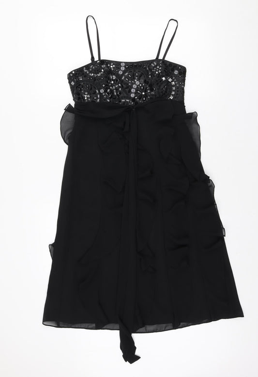 Debenhams Womens Black Polyester Slip Dress Size 8 Off the Shoulder Zip