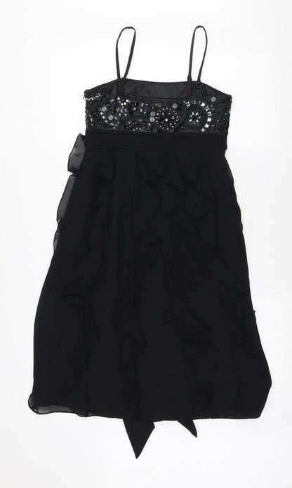 Debenhams Womens Black Polyester Slip Dress Size 8 Off the Shoulder Zip