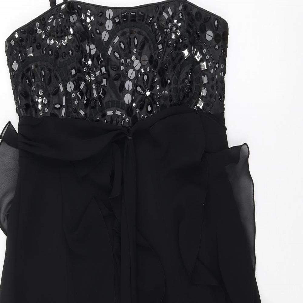 Debenhams Womens Black Polyester Slip Dress Size 8 Off the Shoulder Zip