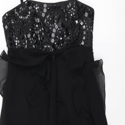 Debenhams Womens Black Polyester Slip Dress Size 8 Off the Shoulder Zip