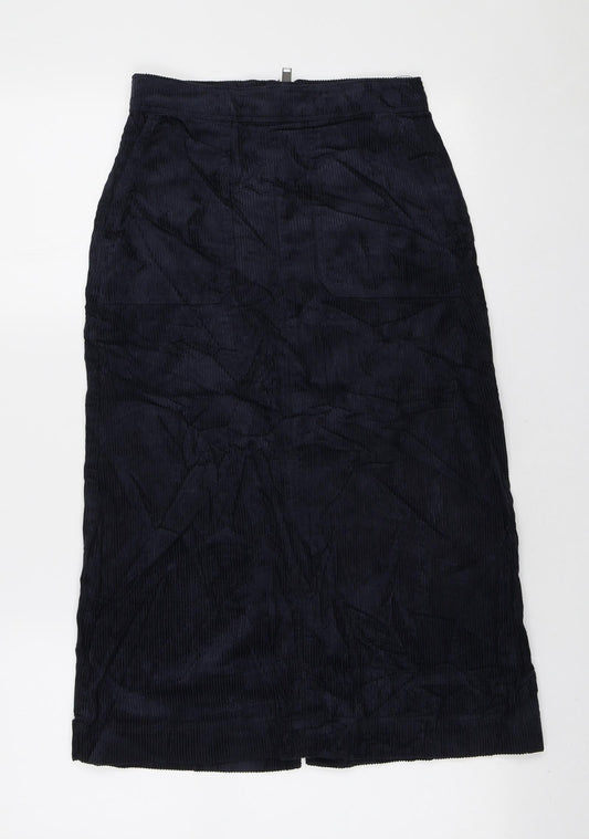 Marks and Spencer Womens Blue Cotton Straight & Pencil Skirt Size 6 Zip