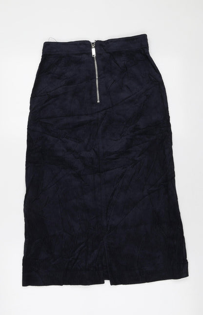 Marks and Spencer Womens Blue Cotton Straight & Pencil Skirt Size 6 Zip