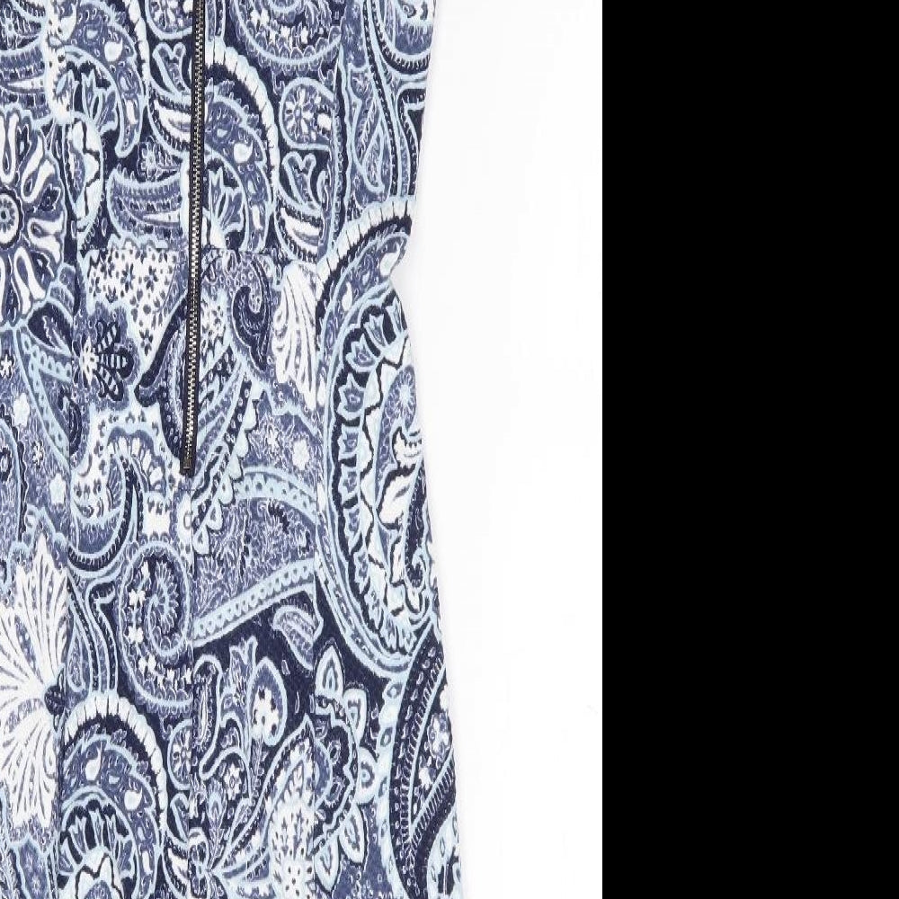 H&M Womens Blue Paisley Polyester A-Line Size XS Round Neck Zip - Lace Trim