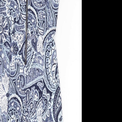 H&M Womens Blue Paisley Polyester A-Line Size XS Round Neck Zip - Lace Trim