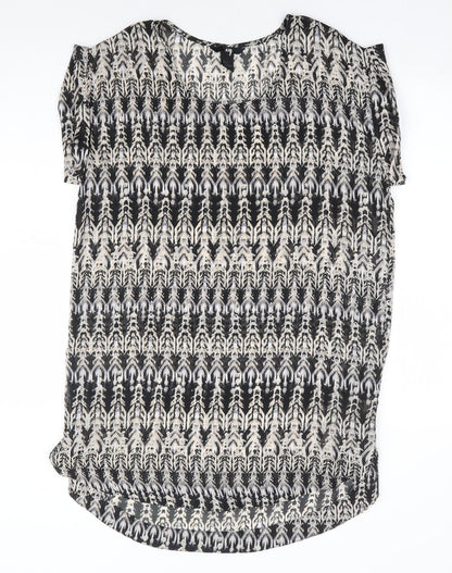 H&M Womens Black Geometric Polyester Shift Size 10 Scoop Neck Pullover