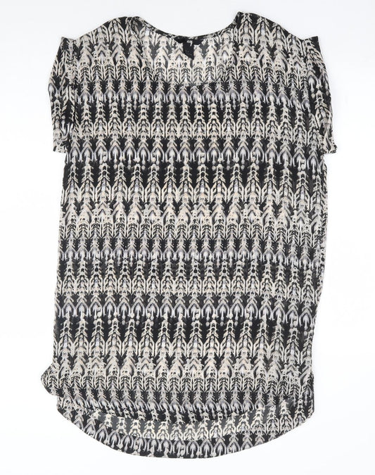 H&M Womens Black Geometric Polyester Shift Size 10 Scoop Neck Pullover