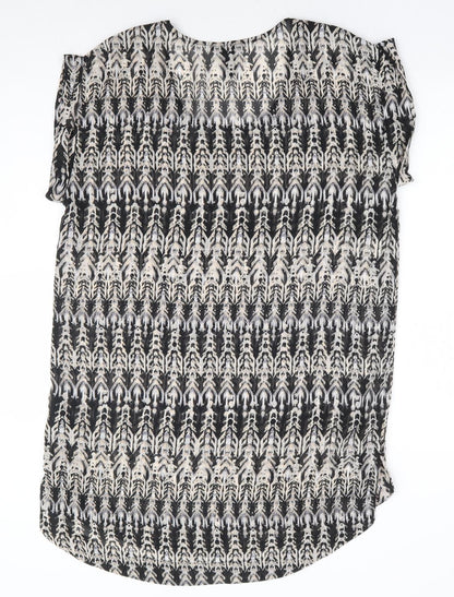 H&M Womens Black Geometric Polyester Shift Size 10 Scoop Neck Pullover