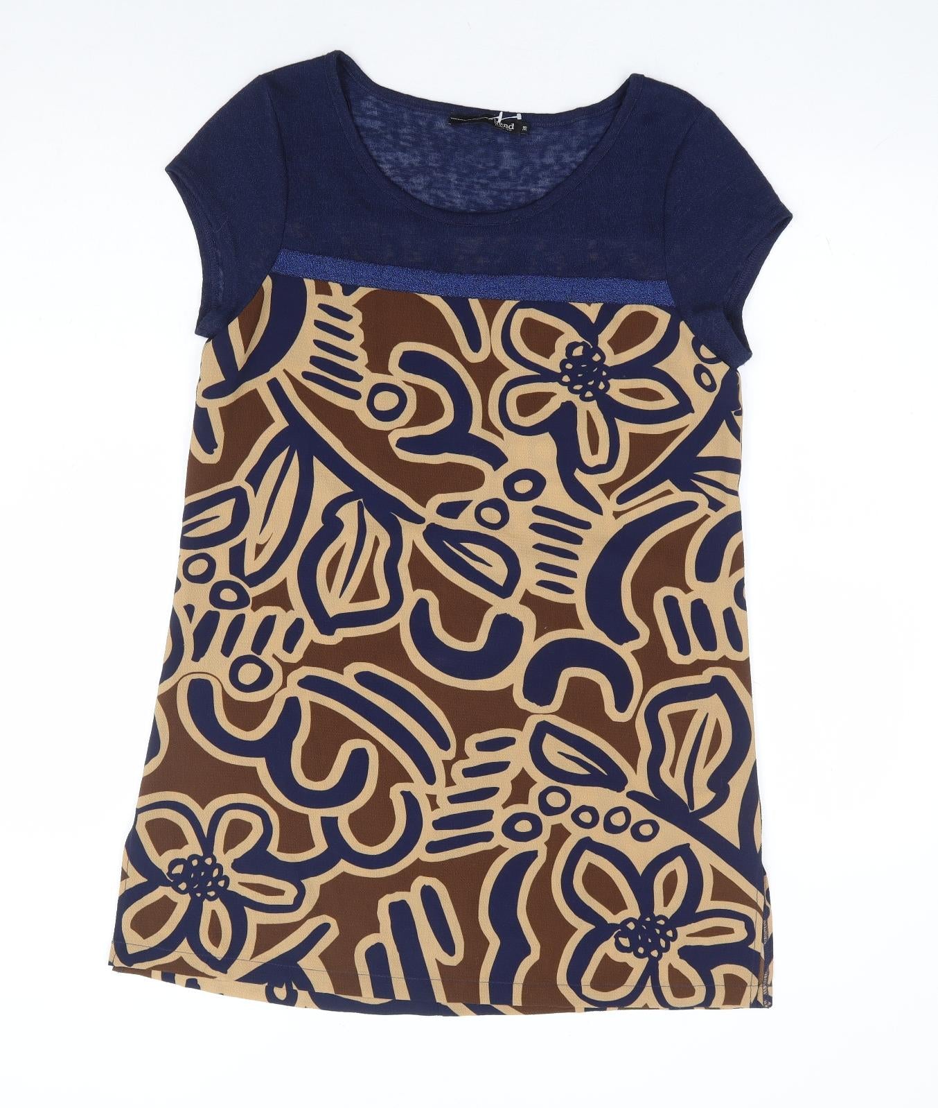 Trend Womens Brown Floral Polyester Shift Size 10 Round Neck Pullover