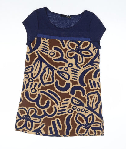 Trend Womens Brown Floral Polyester Shift Size 10 Round Neck Pullover