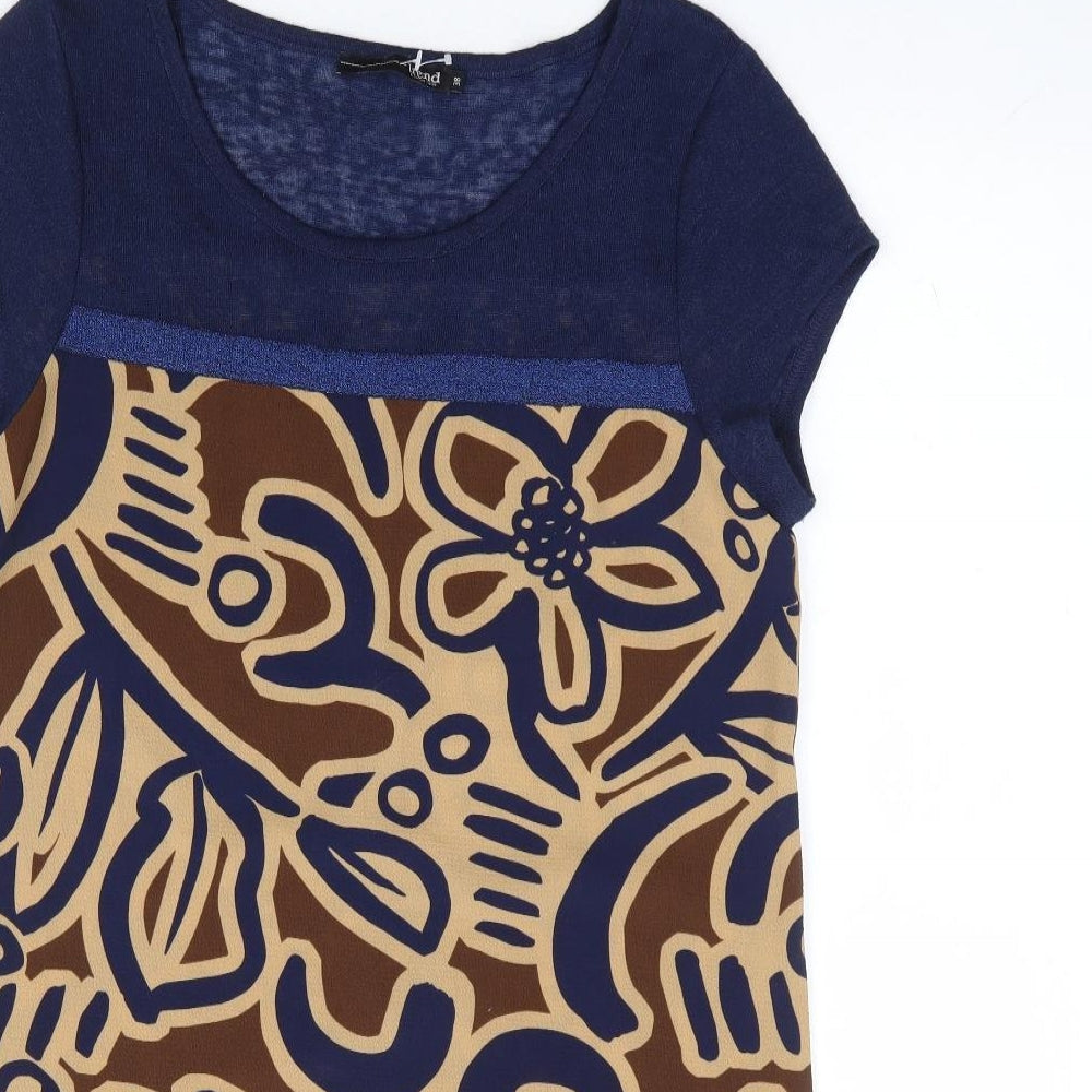 Trend Womens Brown Floral Polyester Shift Size 10 Round Neck Pullover