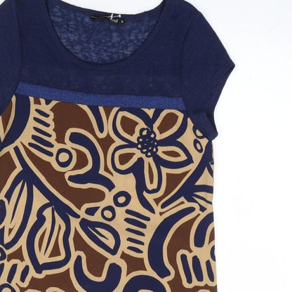 Trend Womens Brown Floral Polyester Shift Size 10 Round Neck Pullover