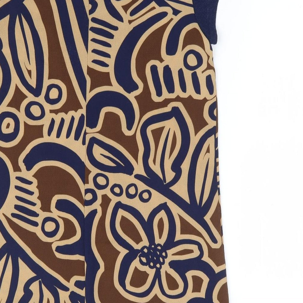 Trend Womens Brown Floral Polyester Shift Size 10 Round Neck Pullover