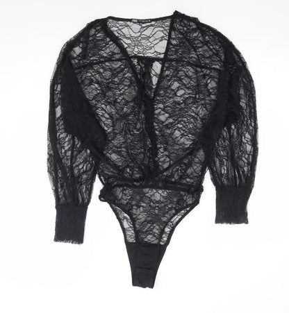 Zara Womens Black Floral Polyester Bodysuit One-Piece Size XS Button