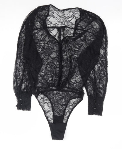 Zara Womens Black Floral Polyester Bodysuit One-Piece Size XS Button