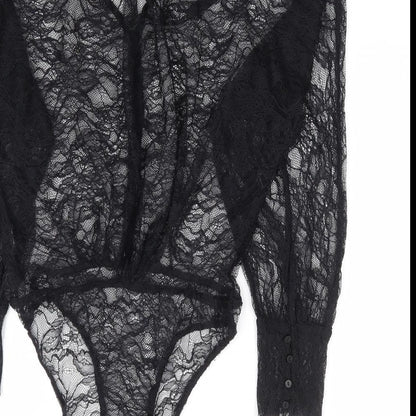 Zara Womens Black Floral Polyester Bodysuit One-Piece Size XS Button