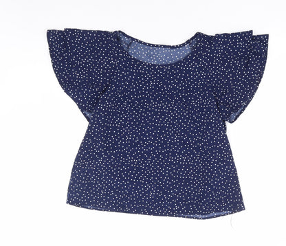 SheIn Womens Blue Polka Dot Polyester Basic T-Shirt Size L Round Neck - Angel Sleeve