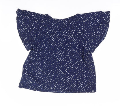 SheIn Womens Blue Polka Dot Polyester Basic T-Shirt Size L Round Neck - Angel Sleeve