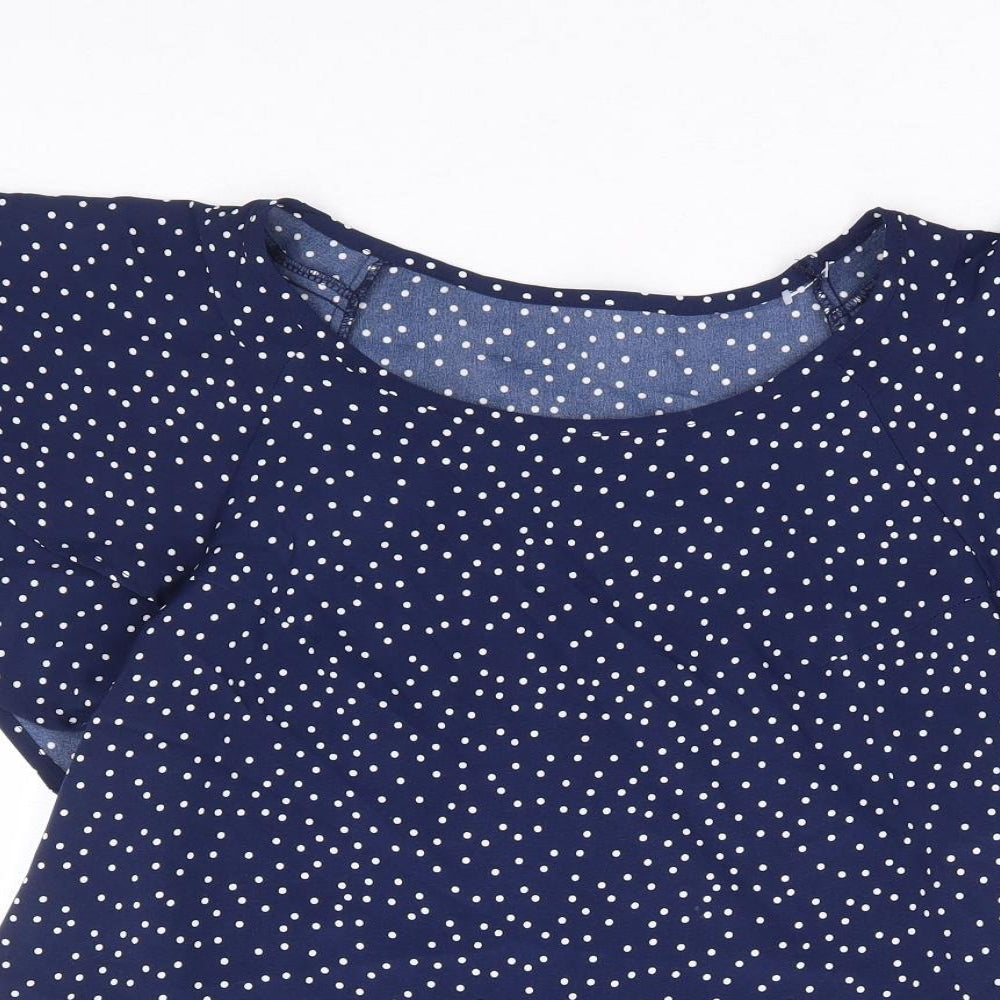 SheIn Womens Blue Polka Dot Polyester Basic T-Shirt Size L Round Neck - Angel Sleeve
