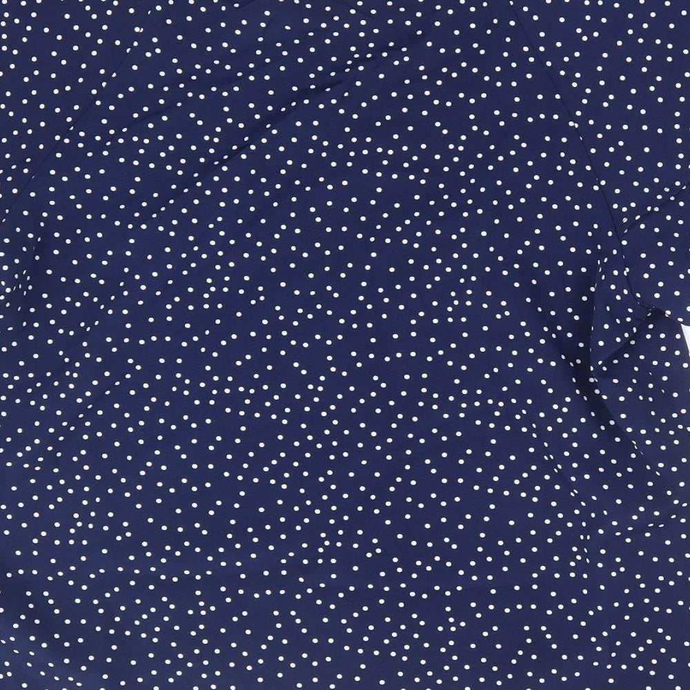 SheIn Womens Blue Polka Dot Polyester Basic T-Shirt Size L Round Neck - Angel Sleeve